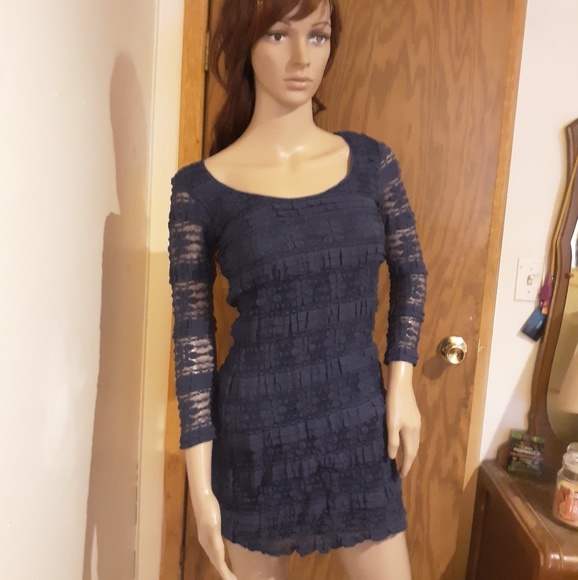 Max Studio XS Navy Blue Lace 3/4 Sleeve Dress - Picture 2 of 7